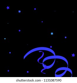 Blue star ribbon confetti. Fallen vector background. Blue geometric stars and ribbons explosion for invitation card. New year, christmas and birthday celebration template. Abstract fun background.