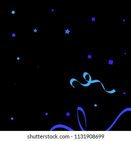 Blue star ribbon confetti. Fallen vector background. Blue geometric stars and ribbons explosion for invitation card. New year, christmas and birthday celebration template. Abstract fun background.