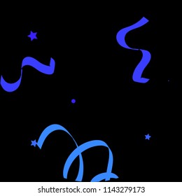 Blue star ribbon confetti. Fallen vector background. Blue geometric stars and ribbons explosion for invitation card. New year, christmas and birthday celebration template. Abstract fun background.