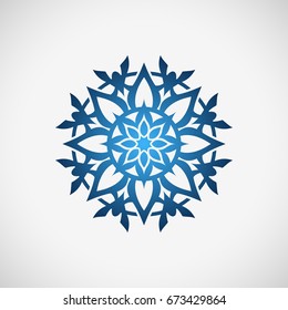 Blue star. Round decorative ornament. Blue flower. Abstract snowflake.