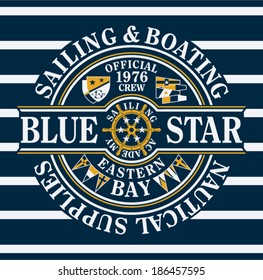 Blue Star sailing & boating, vector artwork for sportswear in custom colors