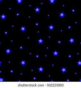 Blue Star seamless pattern. Blue and Black retro background. Chaotic elements. Abstract geometric shape texture. Effect of sky. Design template for wallpaper, wrapping, textile Vector Illustration