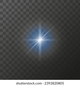 Blue star shining star on transparent background, Bright blue light shine of shining rays, illuminated particles. Vector isolated light effect.