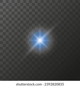 Blue star shining star on transparent background, Bright blue light shine of shining rays, illuminated particles. Vector isolated light effect.