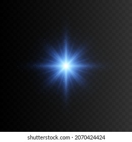 Estrella azul con destellos. Efecto de la luz transparente del brillo del vector. EPS10
