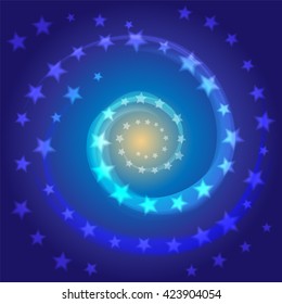 Blue Star Spiral. Space Background. The Universe, The Galaxy. Suitable for textile, fabric, packaging and web design. Vector Illustration.