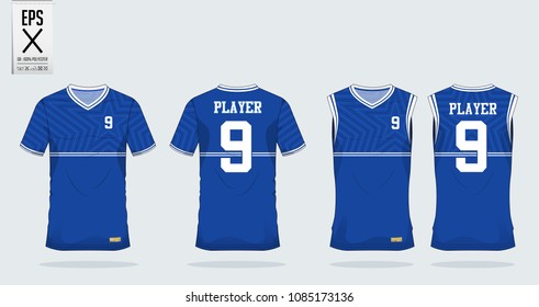 Blue Star  t-shirt sport design template for soccer jersey, football kit and tank top for basketball jersey. Sport uniform in front and back view. T shirt mock up for sport club. Vector Illustration.