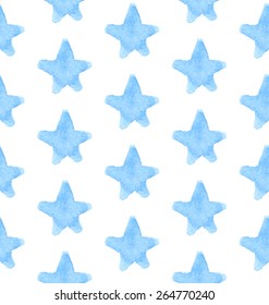 Blue Star Watercolor Seamless Pattern. Vector