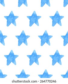 Blue star watercolor seamless pattern. Vector
