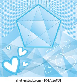blue  star and White hearts on blue polygonal background