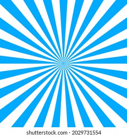 Blue starburst background. Oktoberfest banner. Abstract comic sunburst. Blue ray of sun. Background for beerfest with beam. Spiral light wallpaper. Design of sunbeam for circus. Vector.