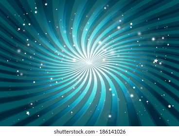 Blue starburst background rotating illustration - Vector blue star blast in space background illustration