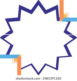 Blue starburst shape with orange and blue lines, perfect for dynamic designs like posters, banners, or event invitations. Energizing and vibrant.