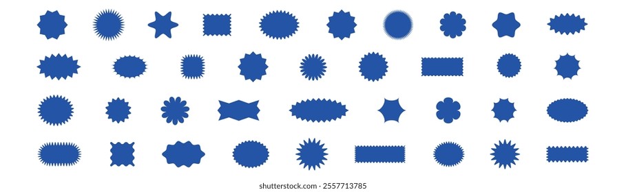 Blue starburst shape with round edges .For sale and price tags. Promo label icons. Flat vector illustration isolated on white background.