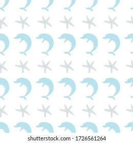 blue starfish and dolphins with white background