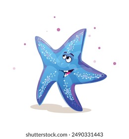 Blue starfish with expressive eyes and a smiling face