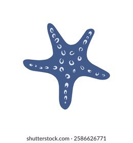 Blue Starfish in flat style on white background