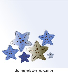 Blue starfish isolated on gradient background, vector frame