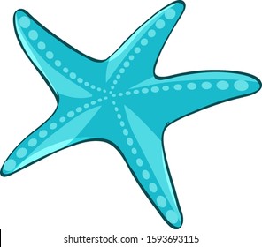 Blue starfish on white background illustration