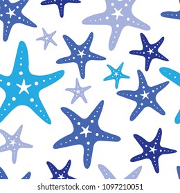 Blue starfish seamless vector background.