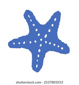 Forma de estrela-do-mar azul com textura pontilhada, ilustração vetorial isolada em branco, adequado para projetos marinhos ou com temática de verão.