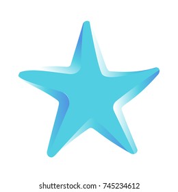 Blue starfish vector illustration isolated on white background. Star marine creature in flat design cartoon style, shellfish character