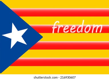 Blue Starred Flag, Catalan Independence flag with the text "freedom"
