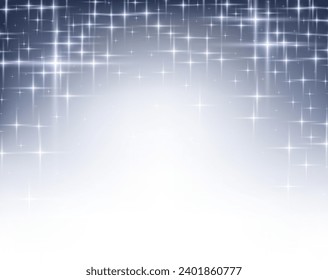 Blue starry glittering banner with shiny stars. Merry Christmas and Happy New Year greeting card. Vector illustration