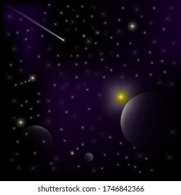 Blue starry night sky. Outer space. Vector illustration of a background in the form of a galaxy. Stock Photo.