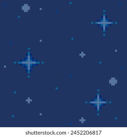 Blue Starry Night with Sparkle, Pixel Art Style Background