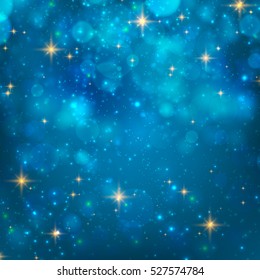 Blue starry sky. Bright sparkles the light