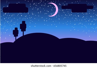 Blue blue starry sky hill