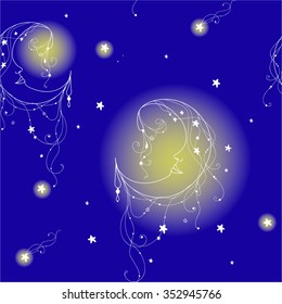 Blue starry sky and the moon