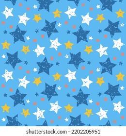 Blue starry sky seamless pattern, background with star wrapping paper