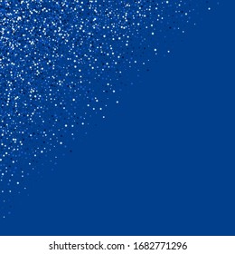 Blue Starry Xmas Vector Illustration. Falling Sky Postcard. Magic Sparkle Postcard. Silver Graphic Light Border.