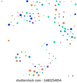 Blue Stars Banner. Indigo Confetti Design. Red Starry Greeting. Green Texture Gift. Sparkling Holiday. Celebration Poster. Glitter Design. Falling Sky.