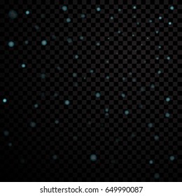 Blue stars black night sky transparent background. Abstract bokeh glowing space design. Starry milky way. Galaxy golden starlight shine sparkle. Golden shiny fantasy glow in dark Vector illustration