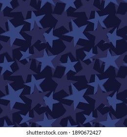 Blue Stars brush stroke seamless pattern background for fashion textiles, graphics