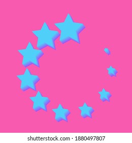 Blue stars in a circle on a pink background, sign for design, vector illustration