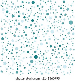 Blue stars and circles pattern on the white background. Vector illustration.