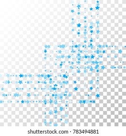 Blue Stars Confetti Lines on Transparent Background. Invitation Background. Banner, Greeting Card, Christmas and New Year card, Postcard, Packaging, Textile Print. Beautiful Starry Sky