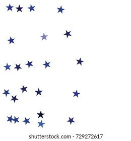 Blue Stars Confetti. Vector Christmas or New Year Celebration Background. Festive Firework Dark Night Effect. Frozen Winter Blue Stars Confetti Flying or Falling Down in Blue. Cool Denim Ads Texture.