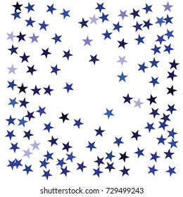 Blue Stars Confetti. Vector Christmas or New Year Celebration Background. Festive Firework Dark Night Effect. Frozen Winter Blue Stars Confetti Flying or Falling Down in Blue. Cool Denim Ads Texture.
