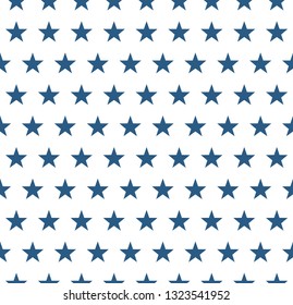 Blue stars decorative seamless pattern on white background.
