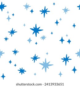 Blue stars of different shapes seamless pattern.  Vector abstract background