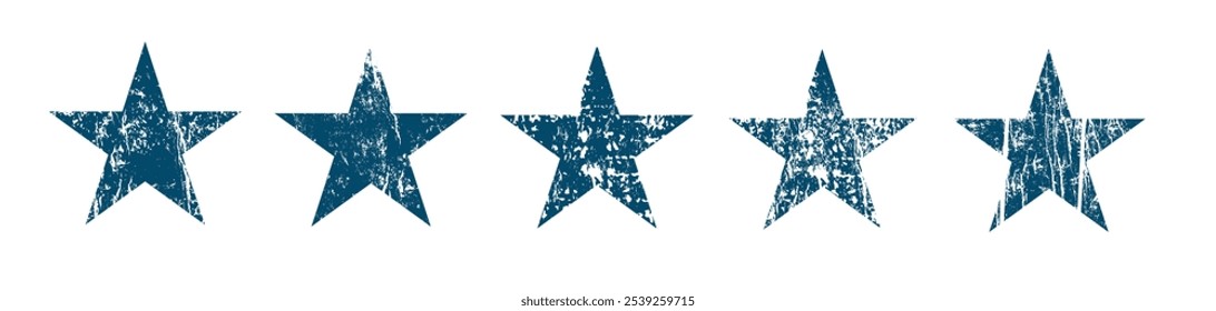Blue stars with grunge effect, cracks and chips, isolated - vector illustration