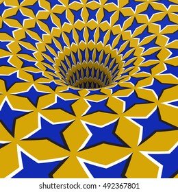 Blue stars hole. Optical motion illusion illustration.