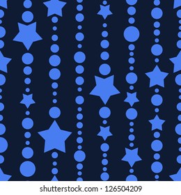 Blue stars and planet shape bead threads seamless pattern, vector