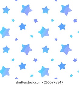 Blue stars seamless pattern. Hand-drawn flat style with soft gradients. Festive vector illustration on white background.  Perfect for wrapping paper, fabric design, birthday decoration. 