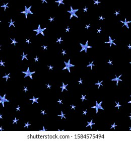 blue Stars seamless pattern. Night sky background.  Vector version of the bright confetti, colorful paper or fabric for gifts decoration .
